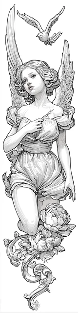 Free angel bookmark to color featuring bird with angel